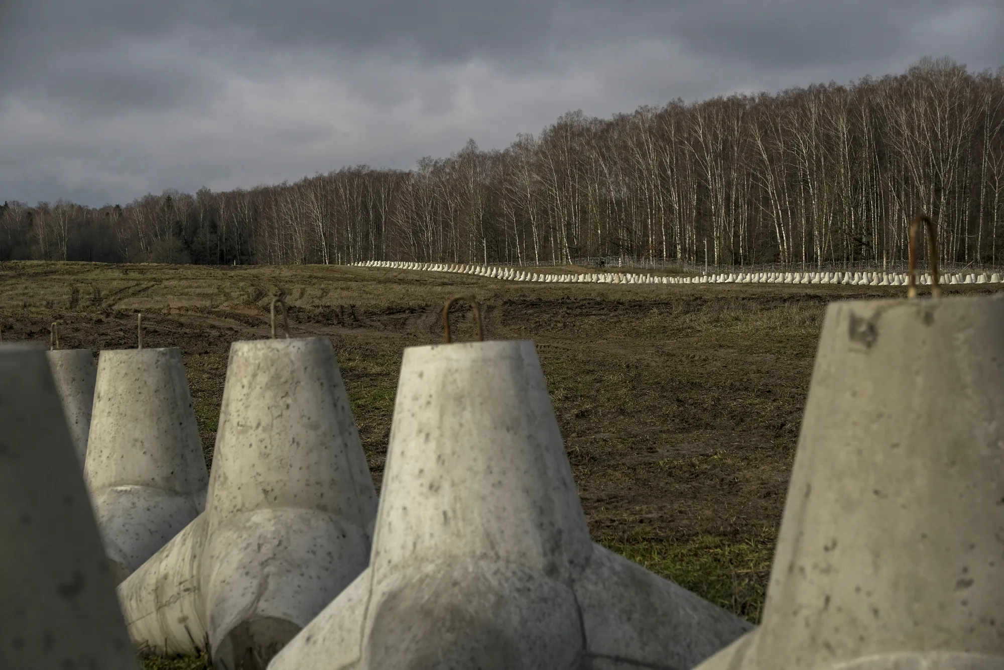 Lines of anti-tank defences at the first built part of the East Shield defense project on Poland's Russian border&nbsp;in Dabrowka.