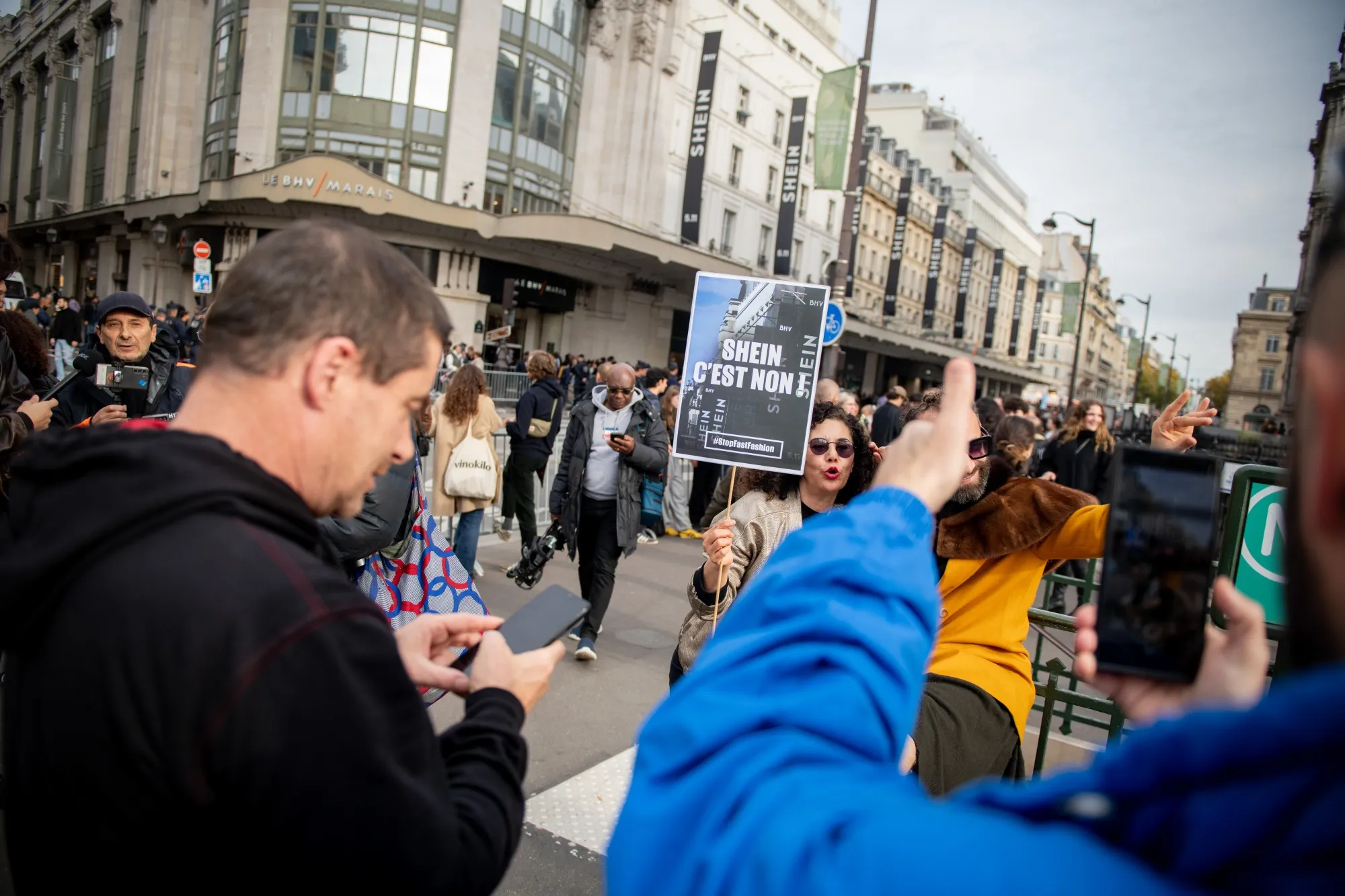 Demonstrators protest the opening of Shein’s store in Paris, in November.