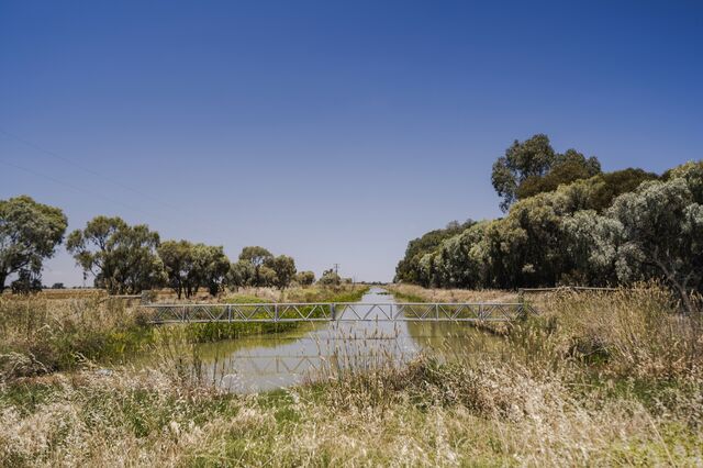 The Birganbigil Channel which runs nearby the Campbell's farmland in Blighty, NSW, Australia, December 20, 2023. Photographer: Sarah Pannell/Bloomberg