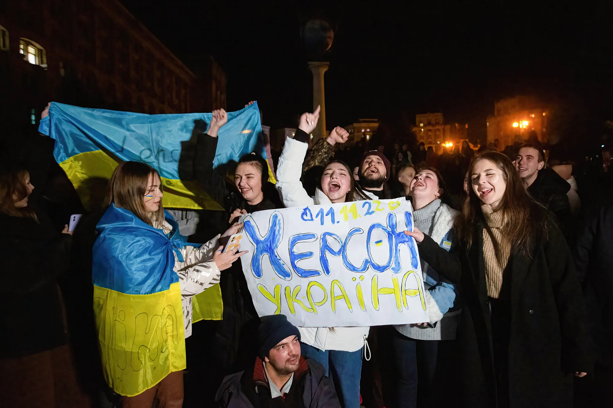 A banner reads&nbsp;"Kherson is Ukraine" in Kyiv.&nbsp;on Nov.&nbsp;11.