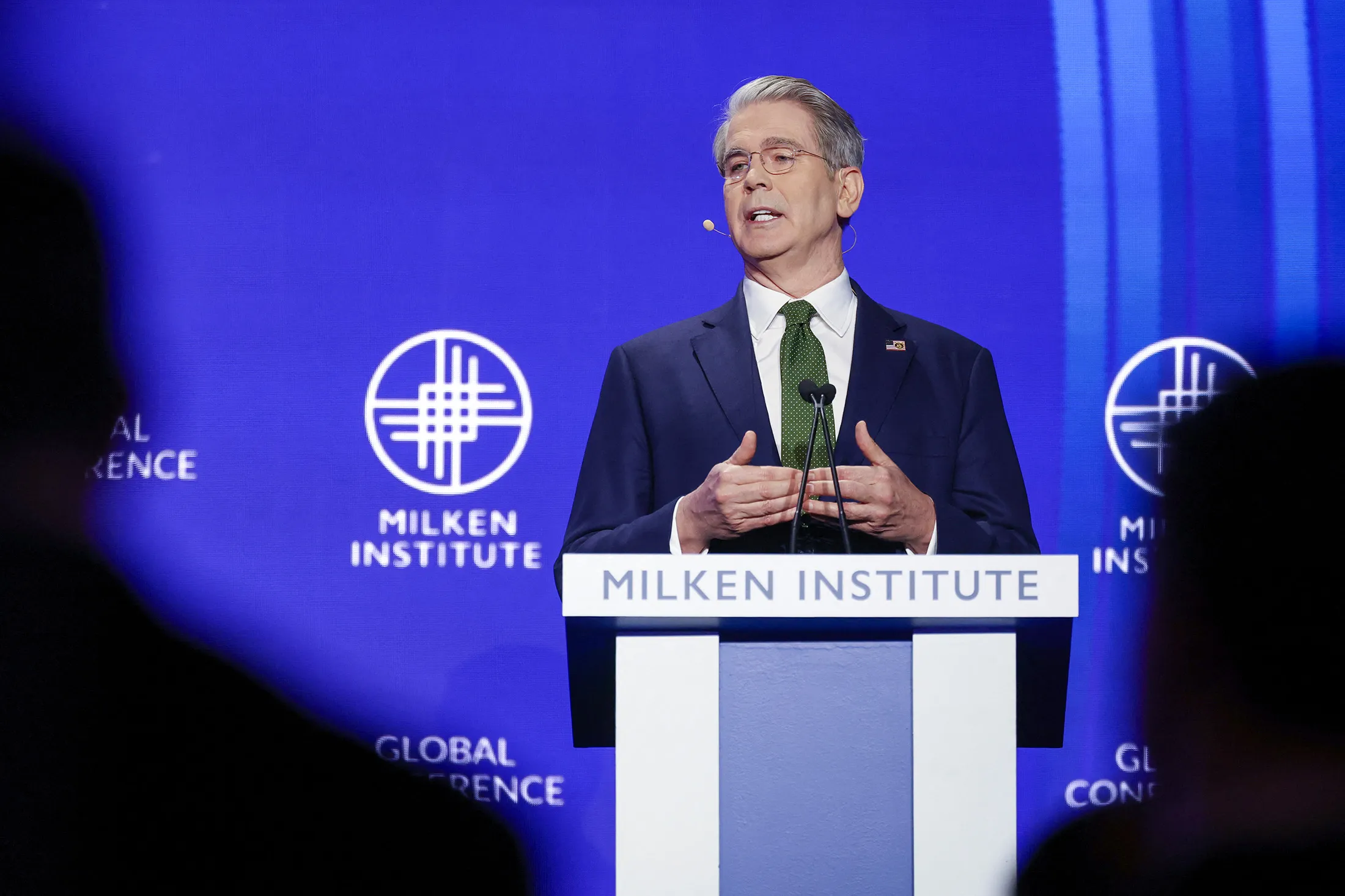 Scott Bessent speaks at the 28th annual Milken Institute Global Conference&nbsp;in Beverly Hills, California, on May 5.
