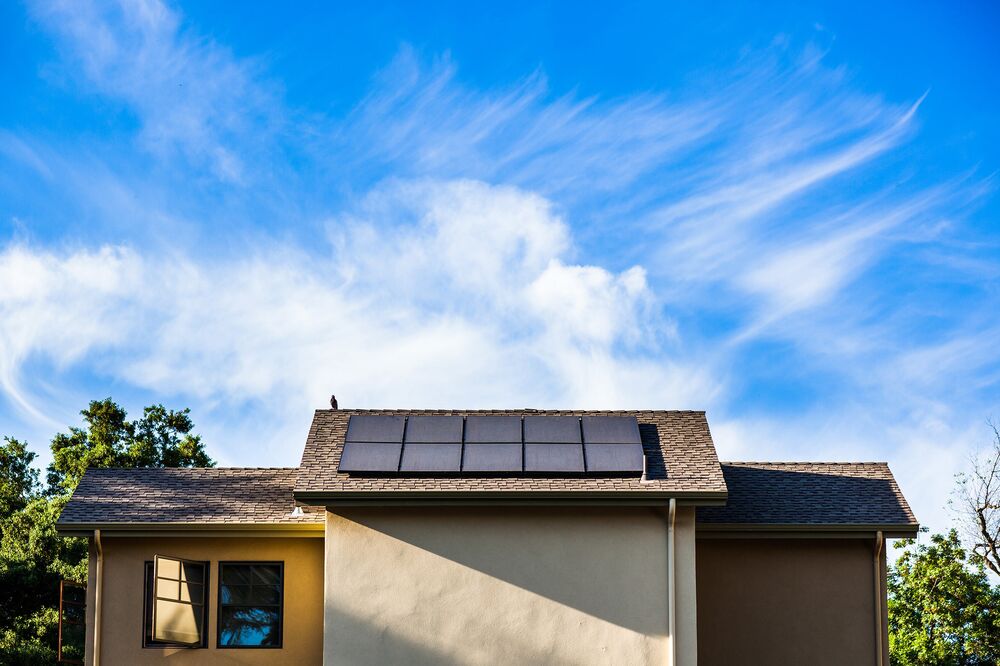 Solar panels on a roof in California.