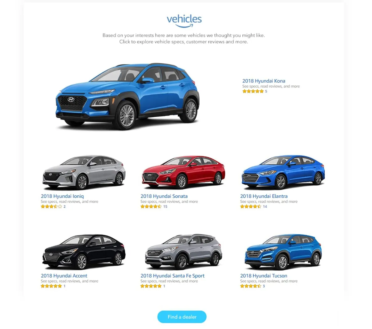 Hyundai vehicles on Amazon.