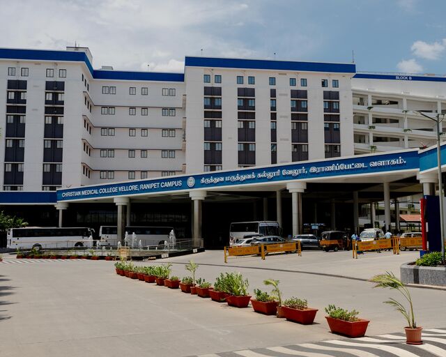 The exterior of the The Ranipet campus of Christian Medical College Vellore.