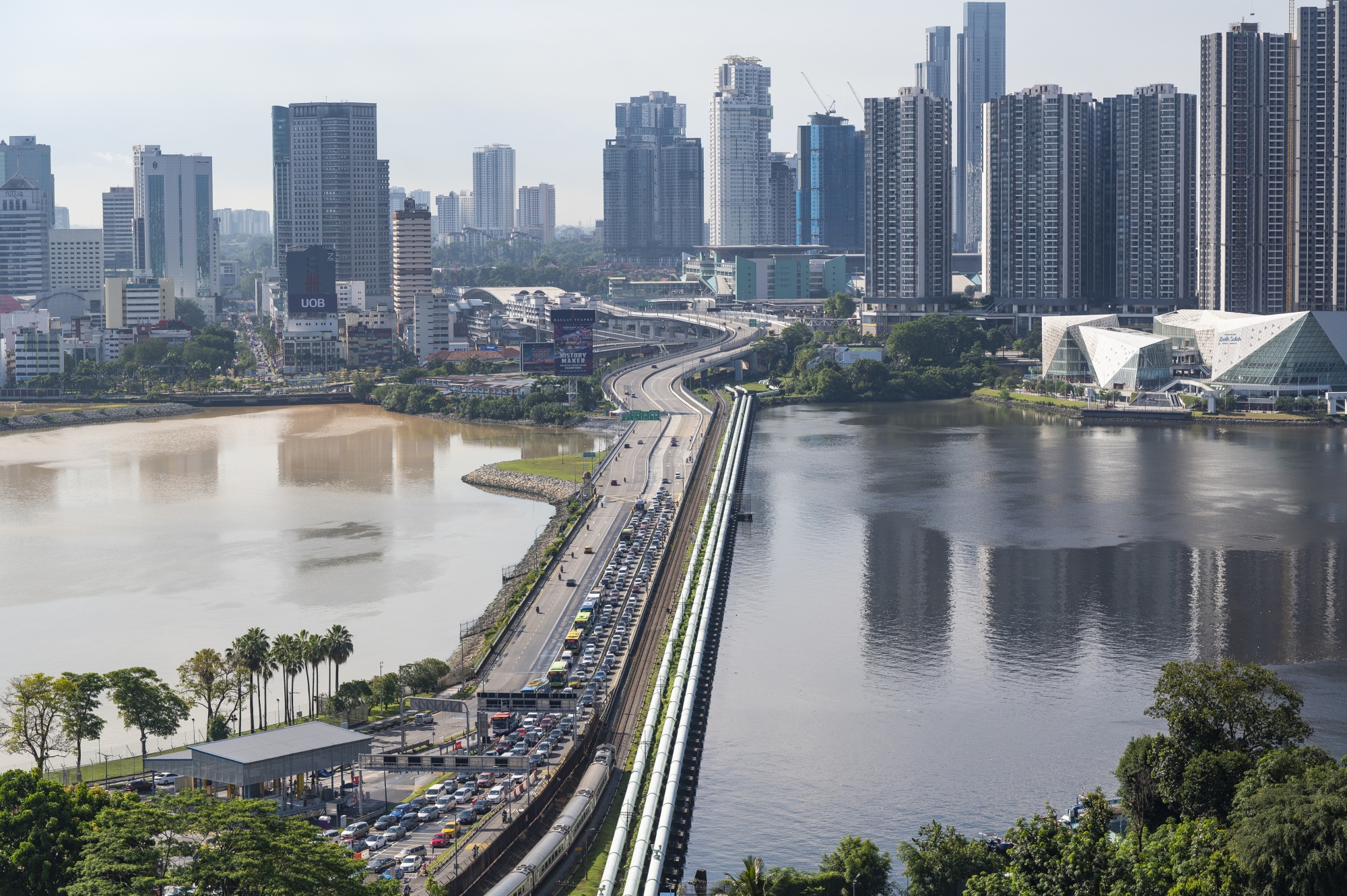 The traffic from Malaysia to Singapore on the Johor–Singapore Causeway.