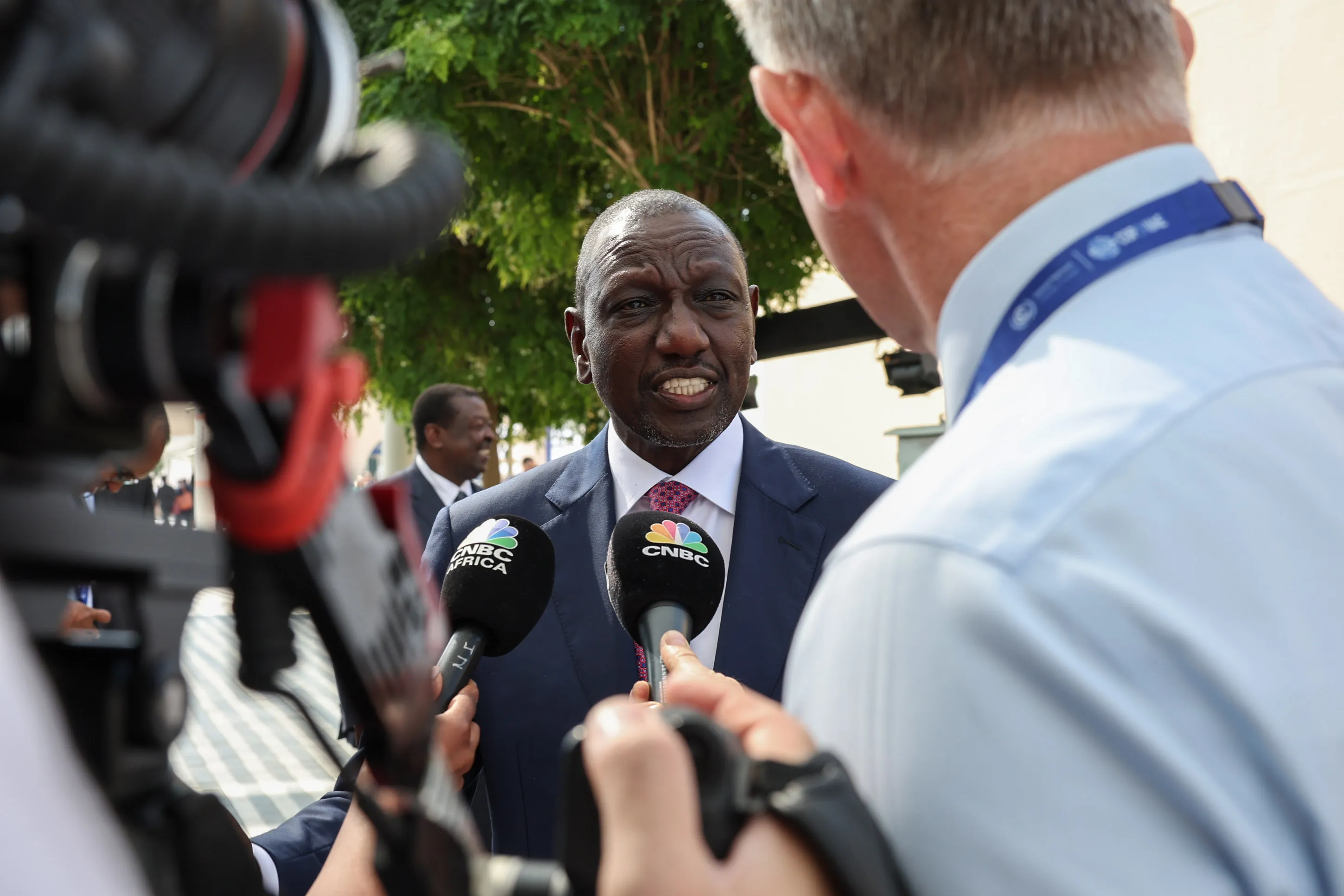 William Ruto, Kenya's president, speaks to reporters on day three of the COP28 climate conference at Expo City in Dubai, United Arab Emirates, on&nbsp;Dec. 2.