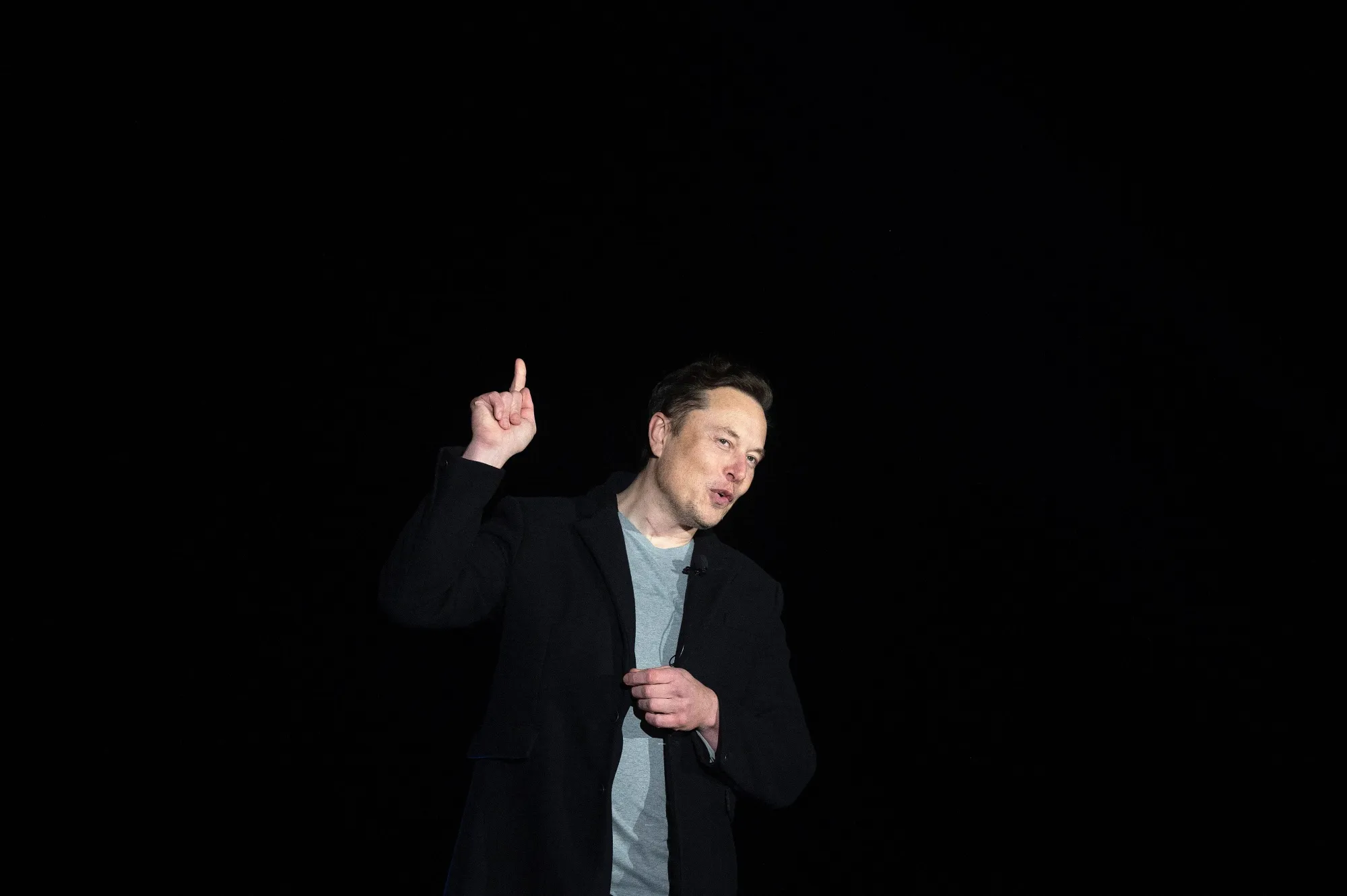Elon Musk seen at a SpaceX press conference in February&nbsp;when Tesla’s stock was coming off the boil.