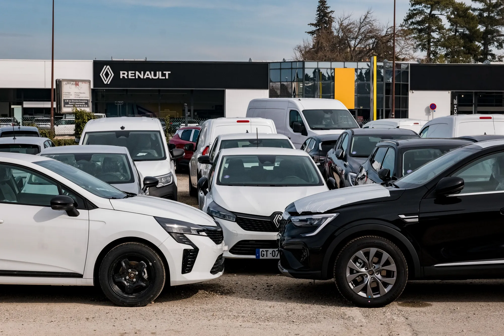 Newly manufactured and used vehicles outside a Renault showroom in Avignon, France.