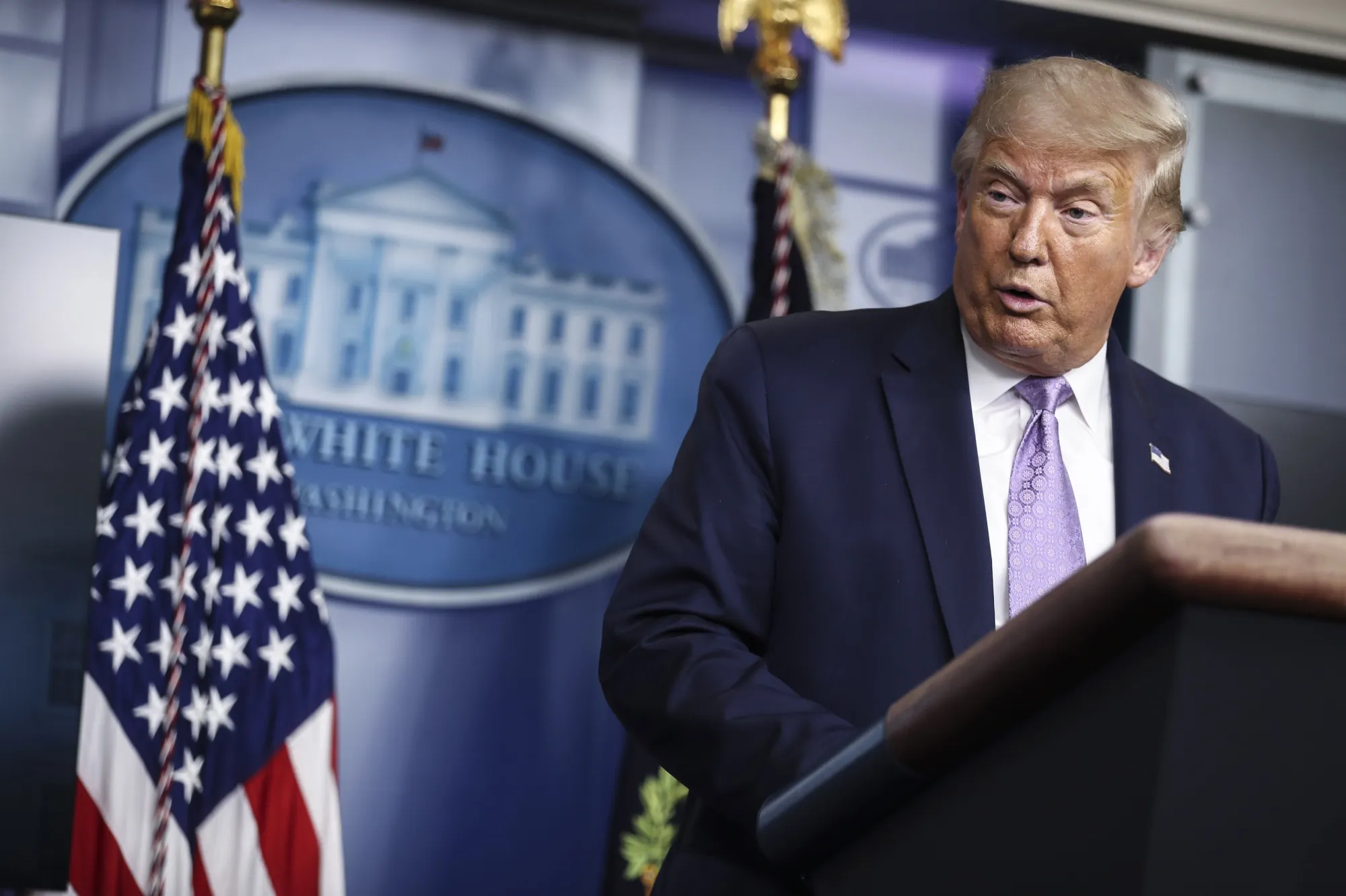 President Trump speaks during a news conference in the James S. Brady Press Briefing Room at the White House in Washington, D.C., on&nbsp;Aug. 13.