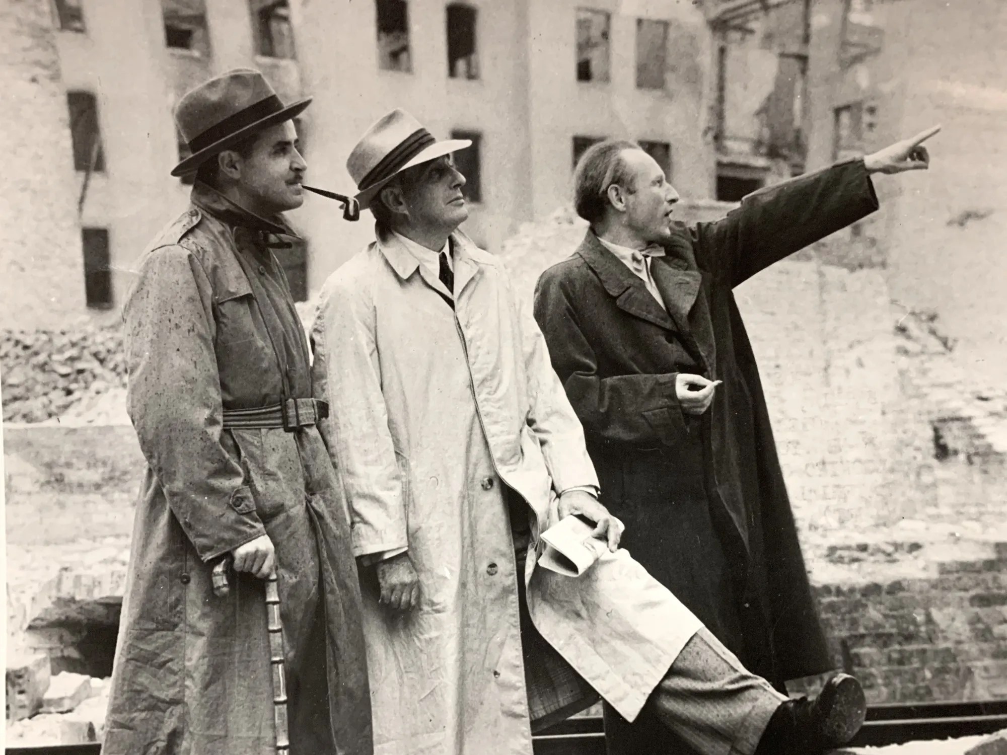 Longtime NYC parks commissioner Robert Moses (center) in Berlin in 1945.&nbsp;&nbsp;&nbsp;