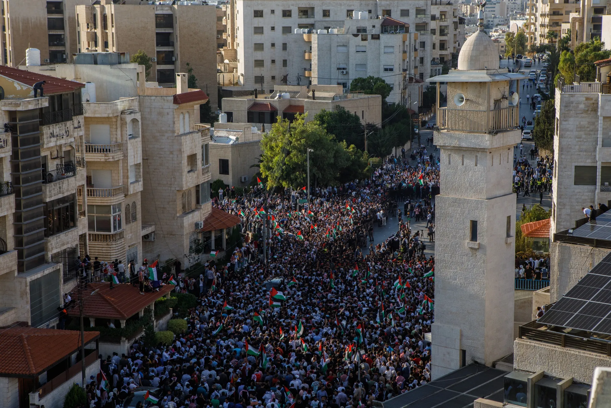 Protesters march&nbsp;in support of&nbsp;Palestinians in Amman, Jordan, on Wednesday.