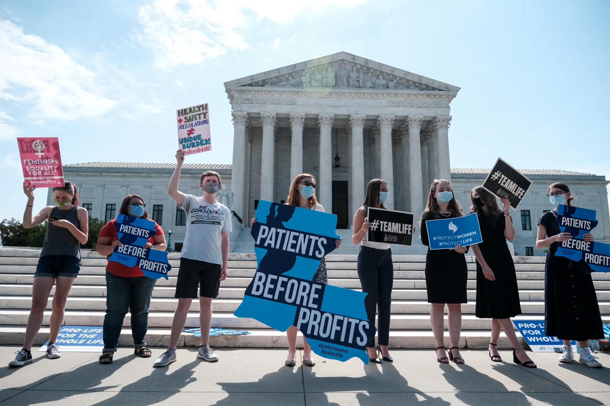 Anti-abortion demonstrators in front of the U.S. Supreme Court in Washington June 25.