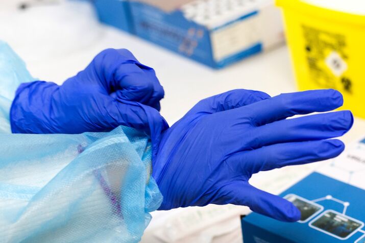 Surgical gloves.