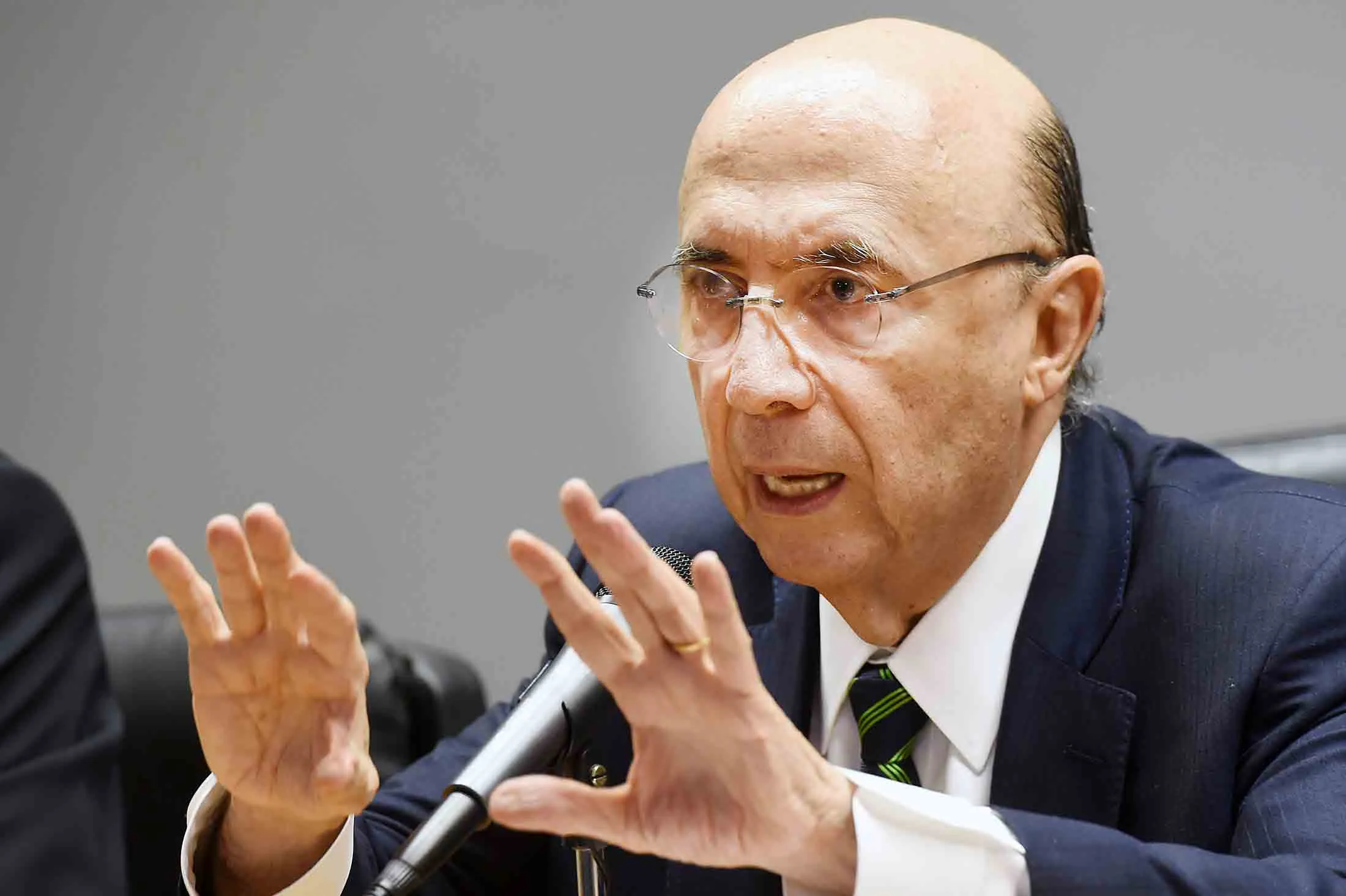 New Brazilian Finance Minister Henrique Meirelles speaks during a press conference to announce the names of the new members of the government's economic team in Brasilia on May 17, 2016.

