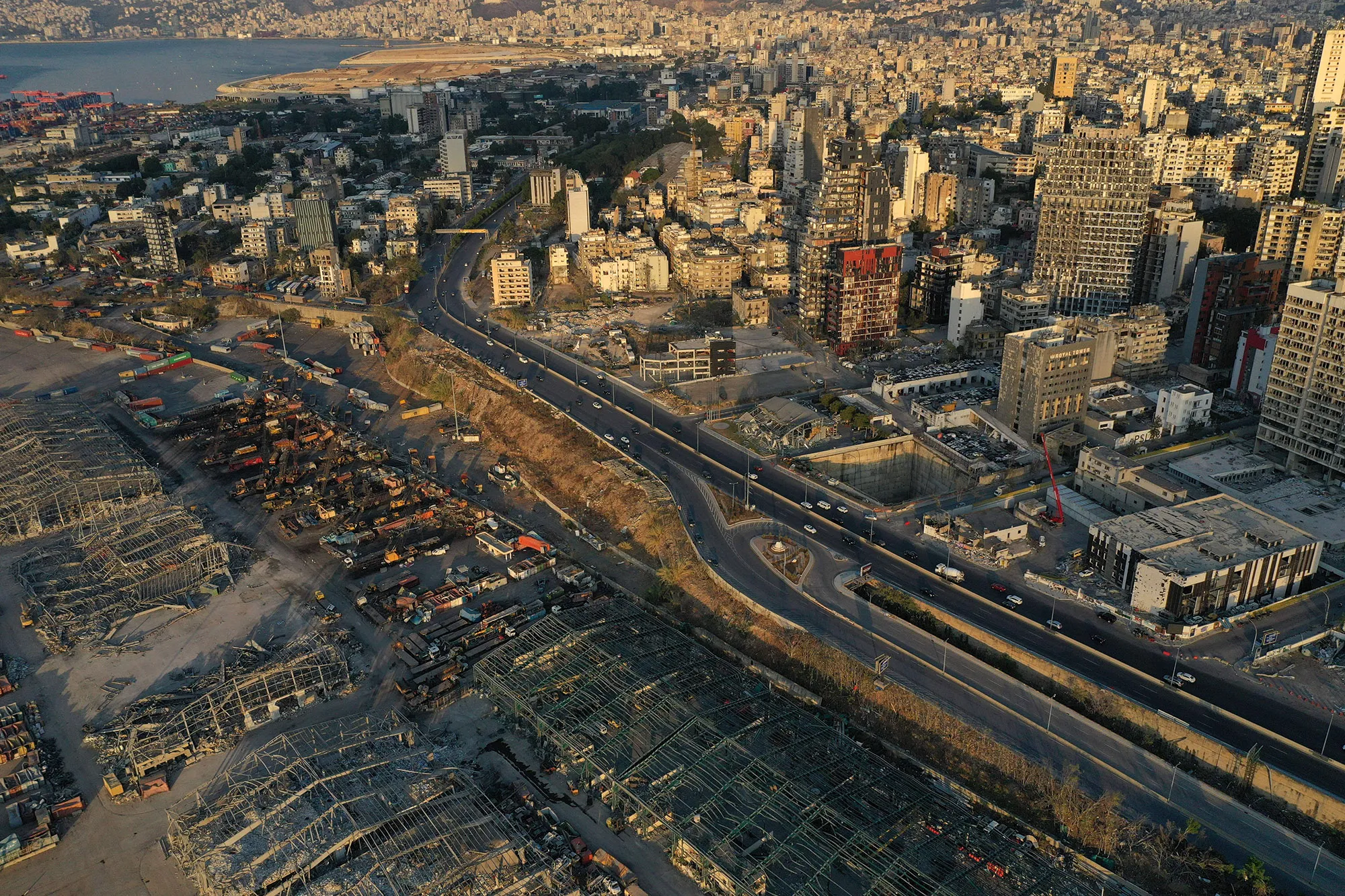 The port of Beirut and surrounding neighbourhoods, devastated by the blast.&nbsp;