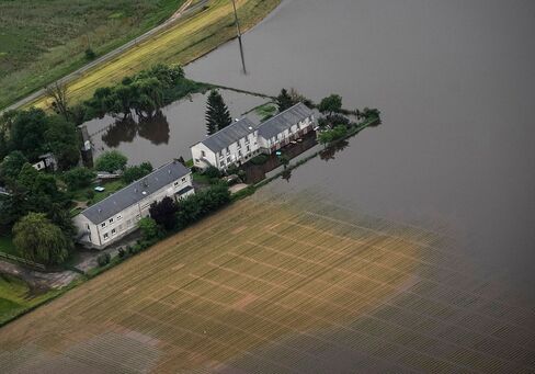 An aerial picture shows a flooded property near Blois, after the river Loire burst its banks following heavy rainfalls.