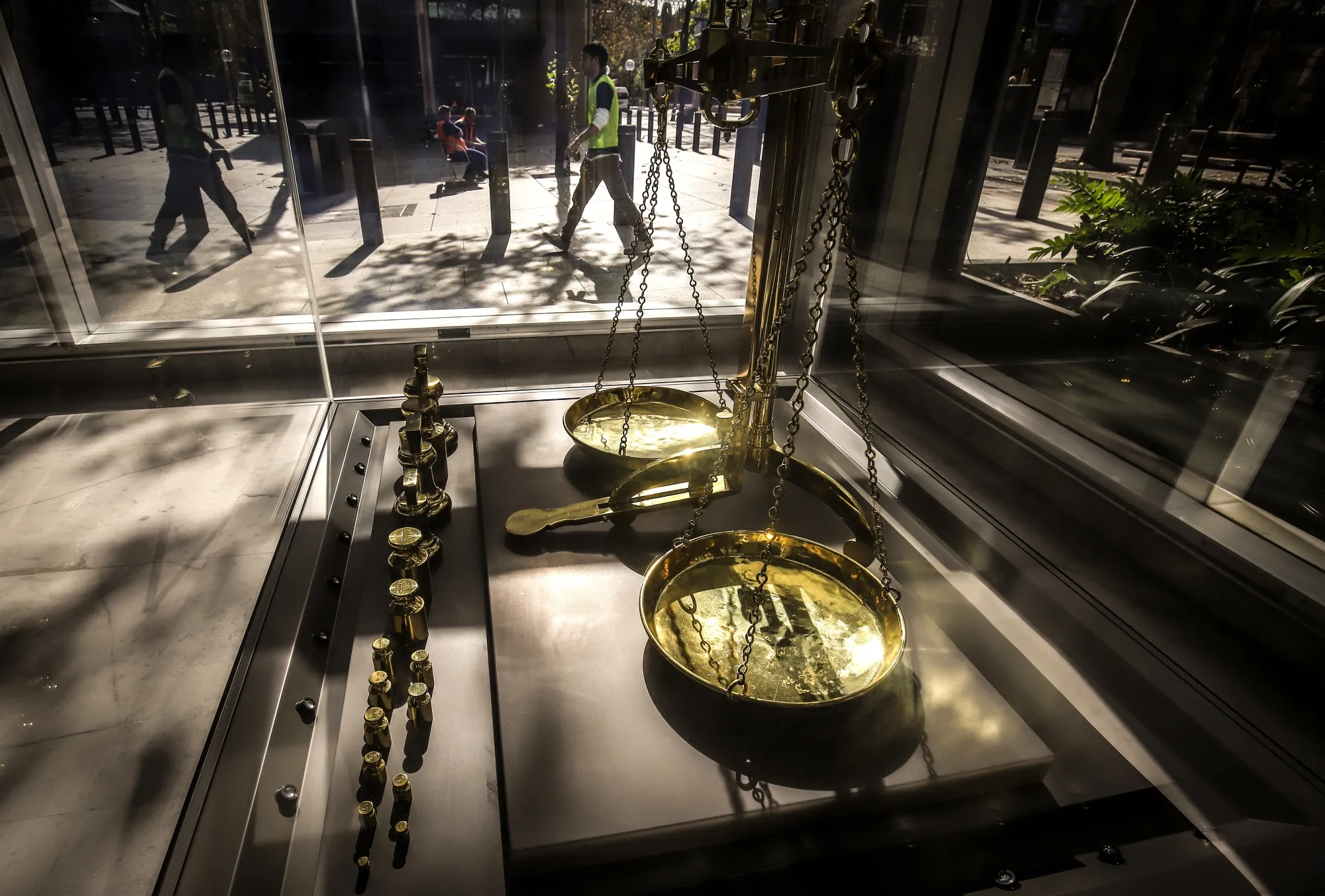 Gold scales are displayed at the Reserve Bank of Australia building in Sydney, Australia.