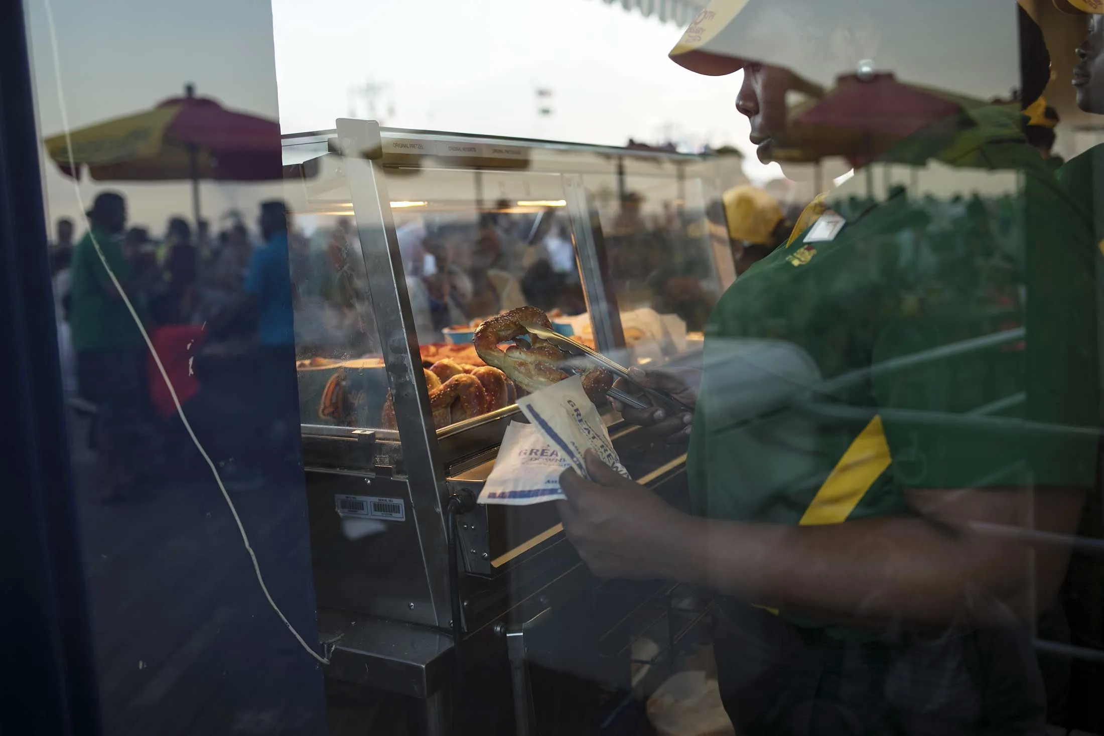 A&nbsp;worker fills an order at a restaurant on the boardwalk at Coney Island in Brooklyn, New York.