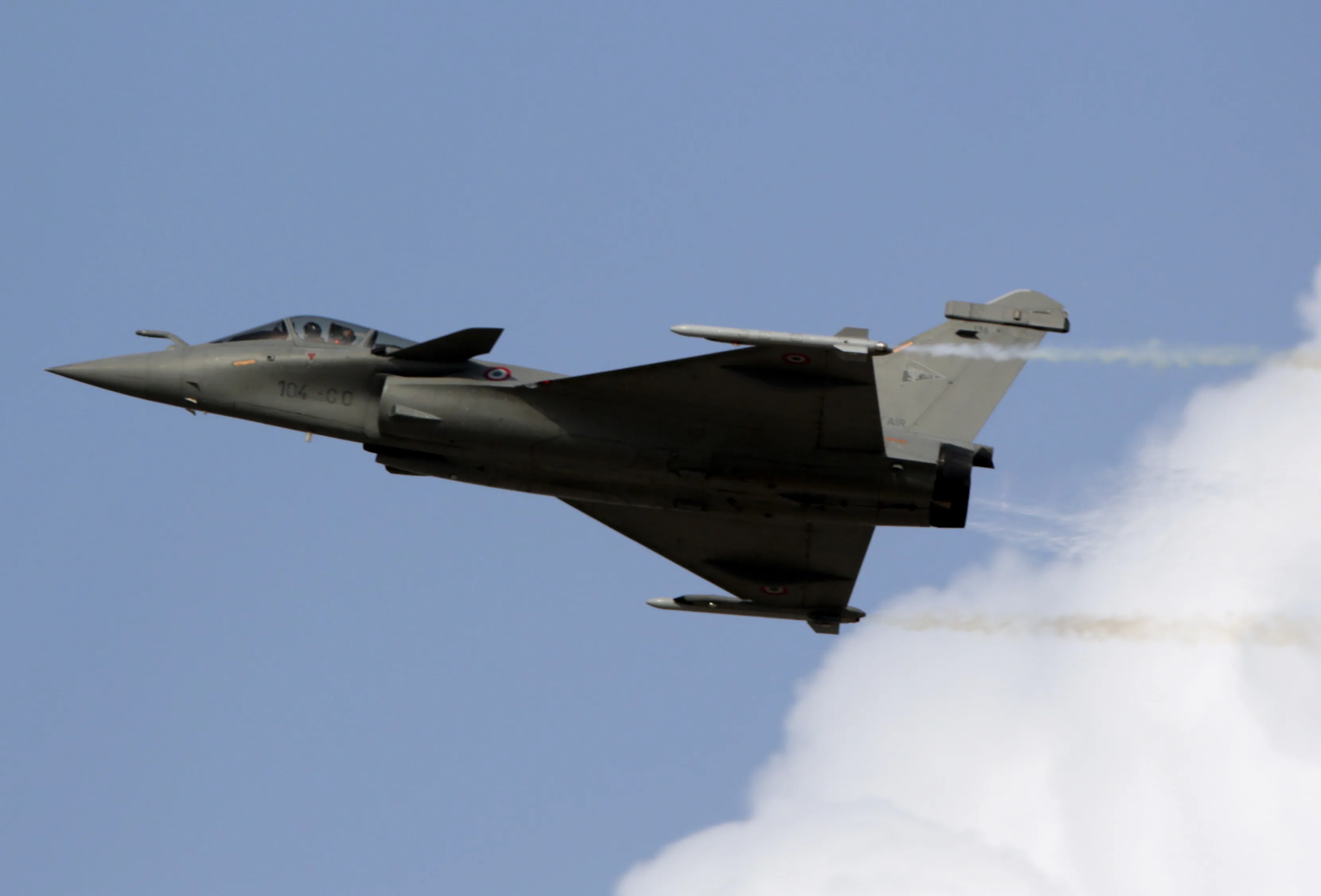 A Rafale fighter jet, manufactured by Dassault Aviation SA.