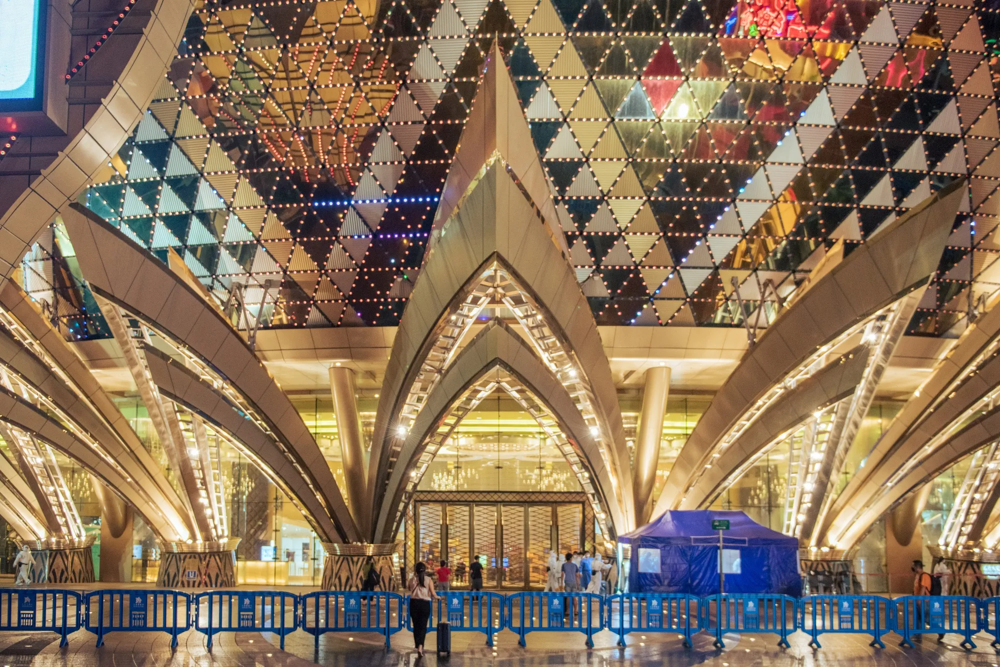 The Grand Lisboa casino hotel under lockdown in Macau on July 6.