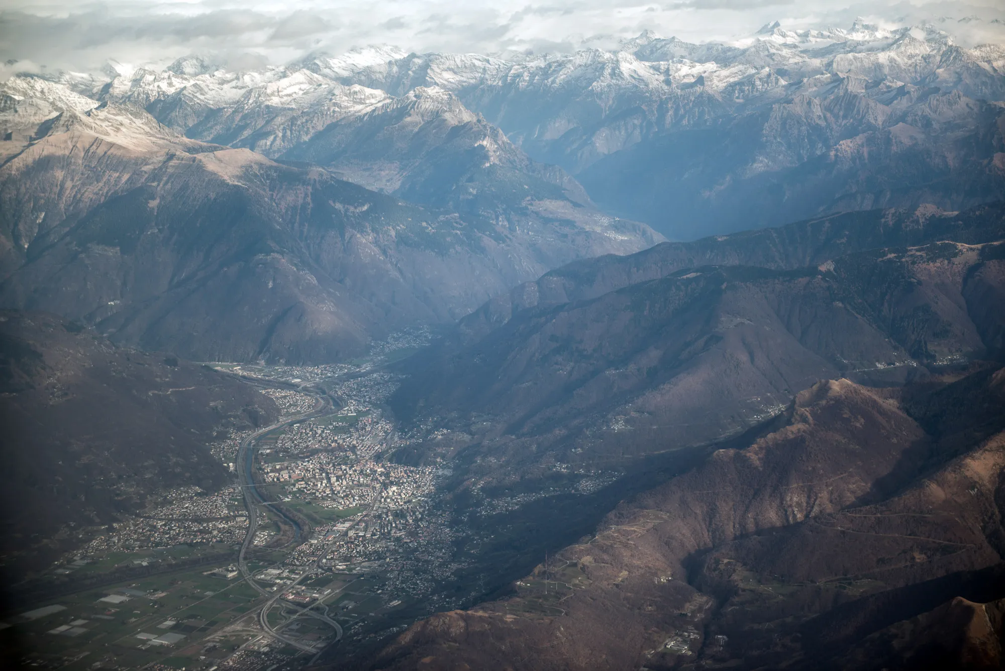 Swiss Alpine peaks&nbsp;overlooking the city of Bellinzona.