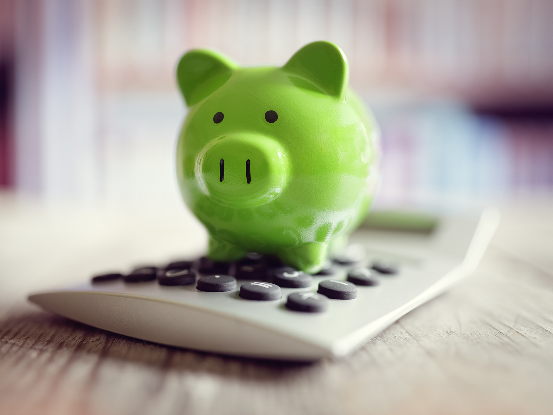 RF savings piggy bank with calculator