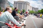 Bike and pedestrian advocates participate in a "die-in" for better traffic safety in Washington, D.C.