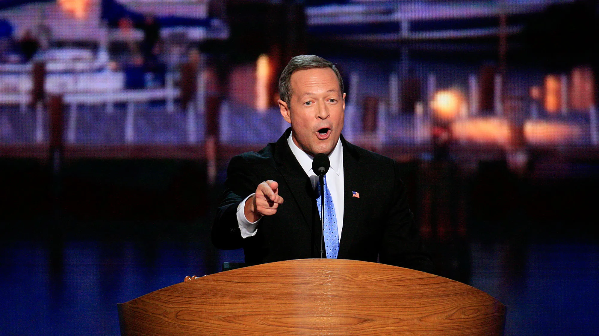 Martin O' Malley, governor of Maryland, gestures while speaking at the Democratic National Convention (DNC) in Charlotte, North Carolina, U.S., on Tuesday, Sept. 4, 2012.
