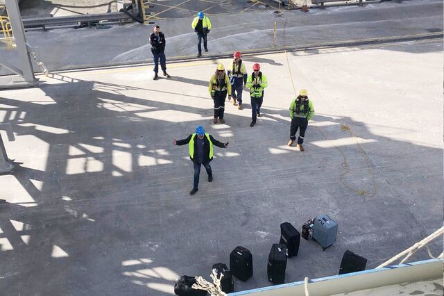 Burmese seafarers disembark from the Unison Jasper at the Port of Newcastle, Australia. Seven of the ship's 22 crew sought the help of International Transport Workers’ Federation and have been repatriated.