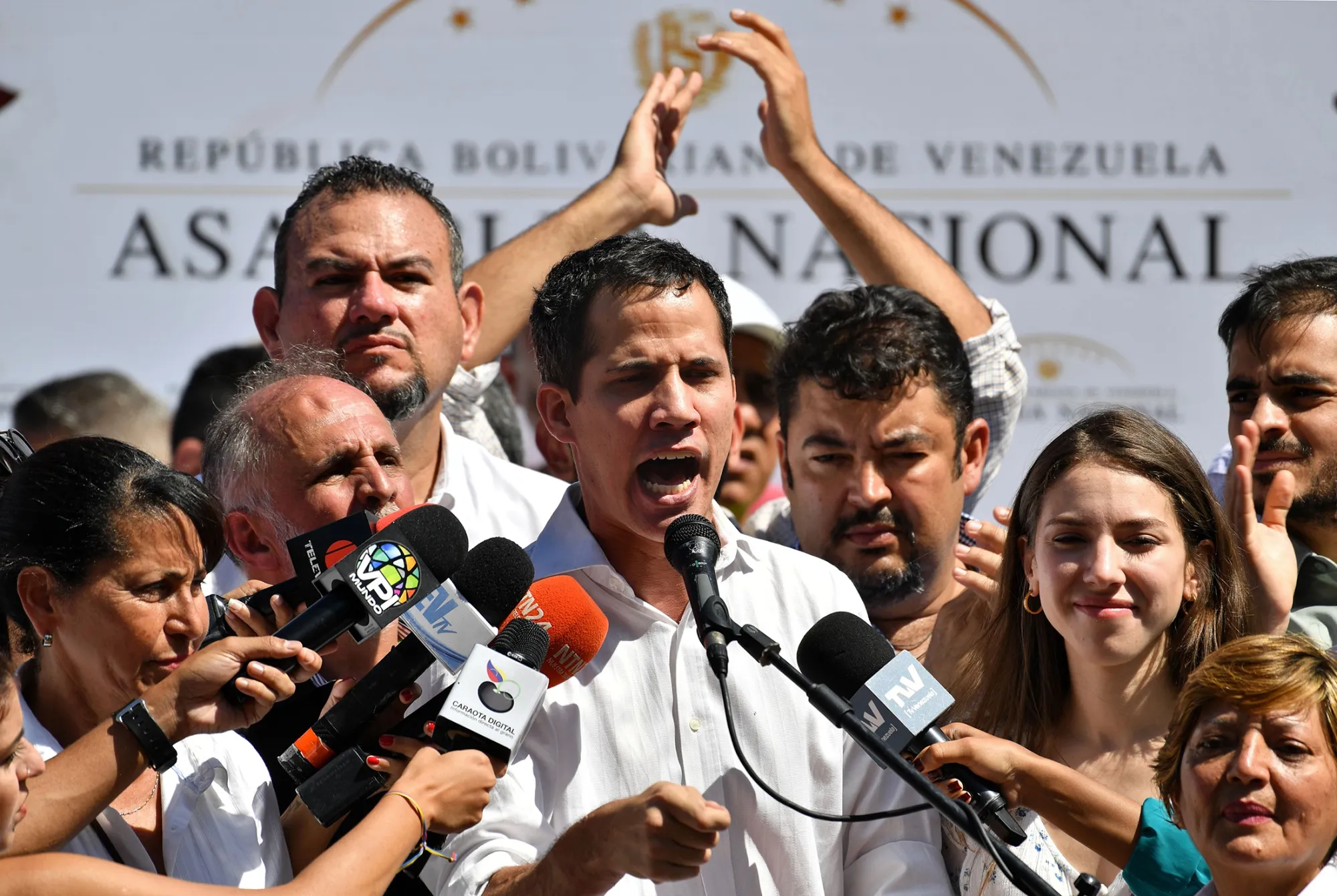 Juan Guaido speaks in Caraballeda, Vargas State, Venezuela, on Jan. 13.