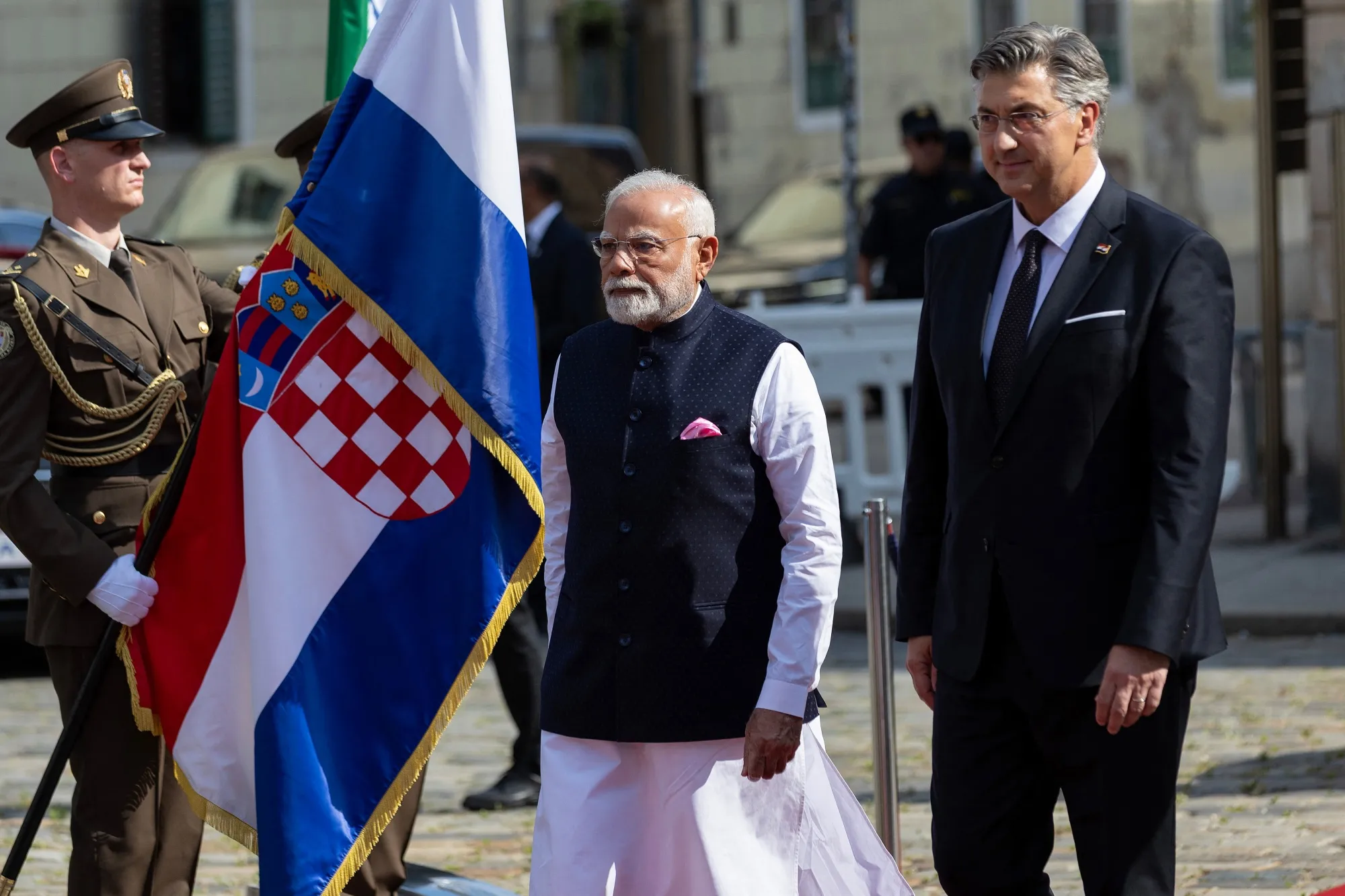 Narendra Modi&nbsp;and Croatian Prime Minister Andrej Plenkovic&nbsp;in Zagreb, Croatia, on June 18.
