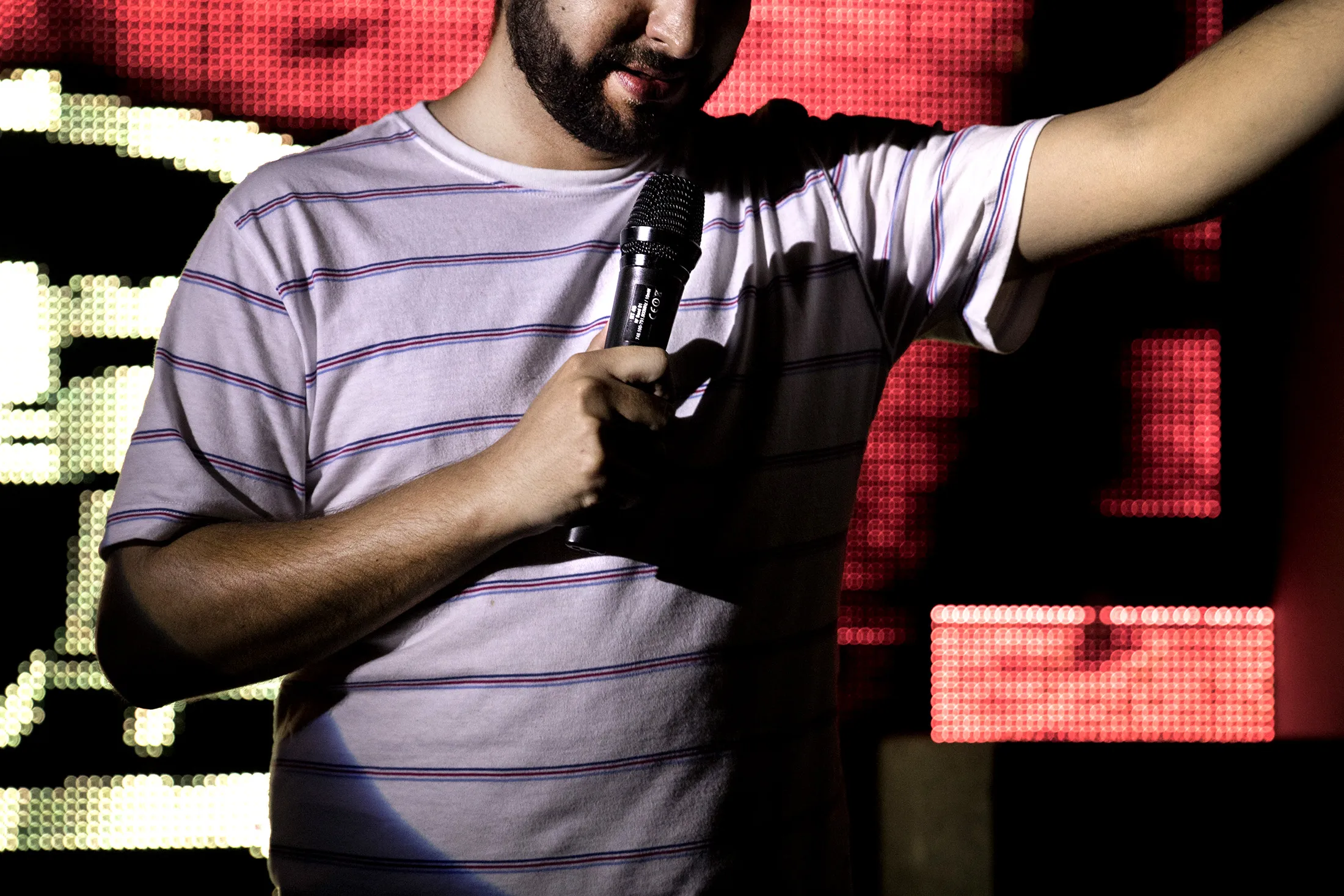 A comedian performs at El Teatro Bar in Caracas.