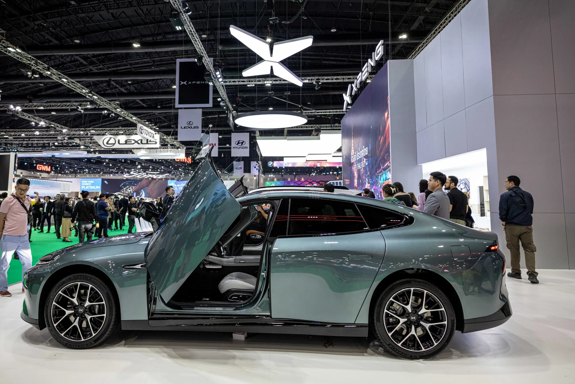 An XPeng P7i electric vehicle&nbsp;at the Bangkok International Motor Show&nbsp;in March 2024.