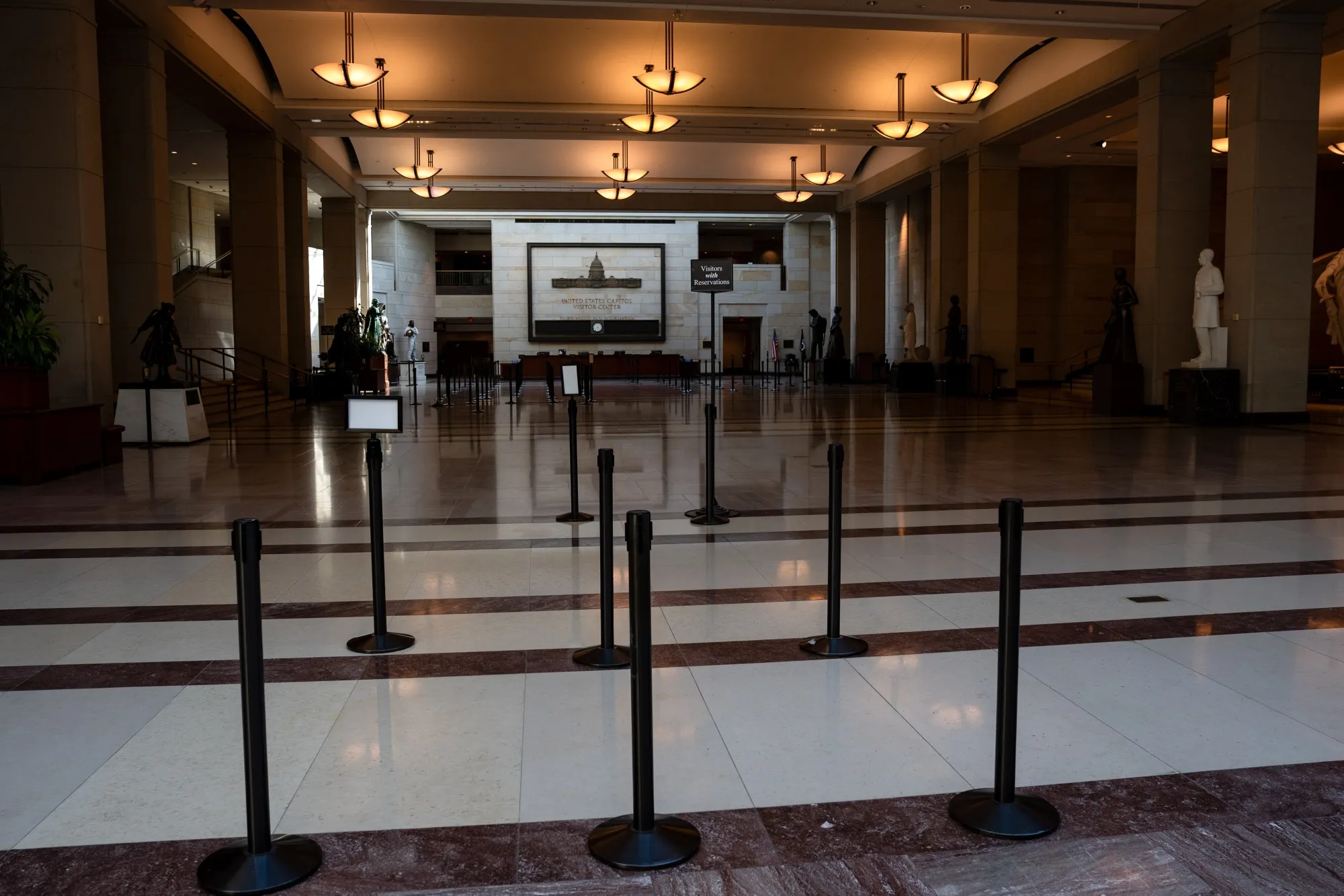 The empty Emancipation hall at the US Capitol.