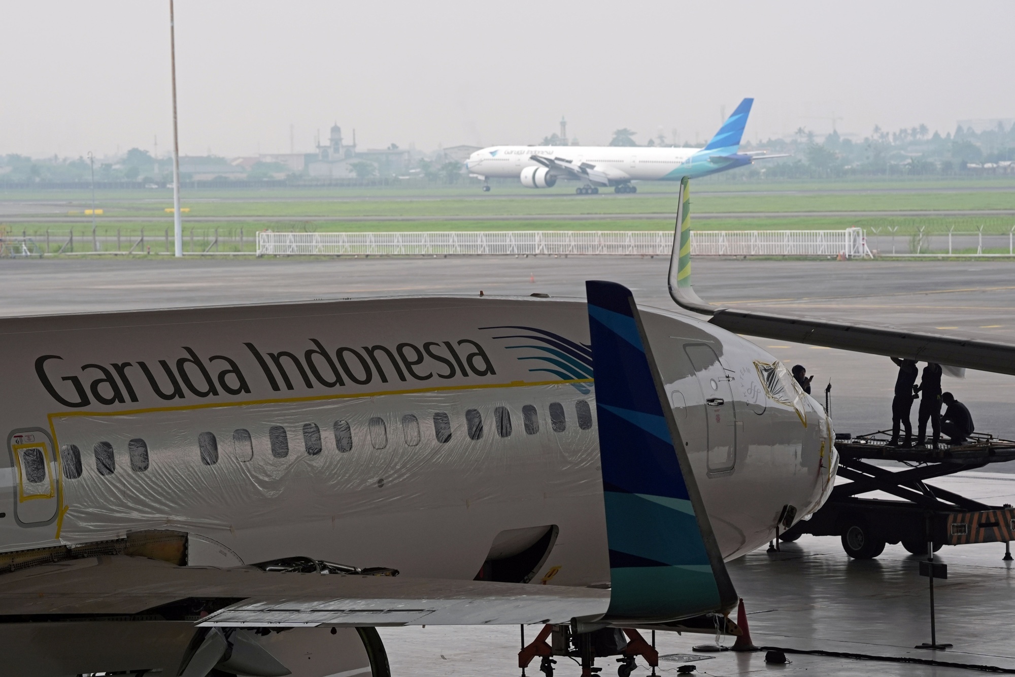 A Boeing Co. 737-800 aircraft at PT Garuda Indonesia's maintenance hangar at Soekarno-Hatta International Airport in Tangerang, Indonesia.