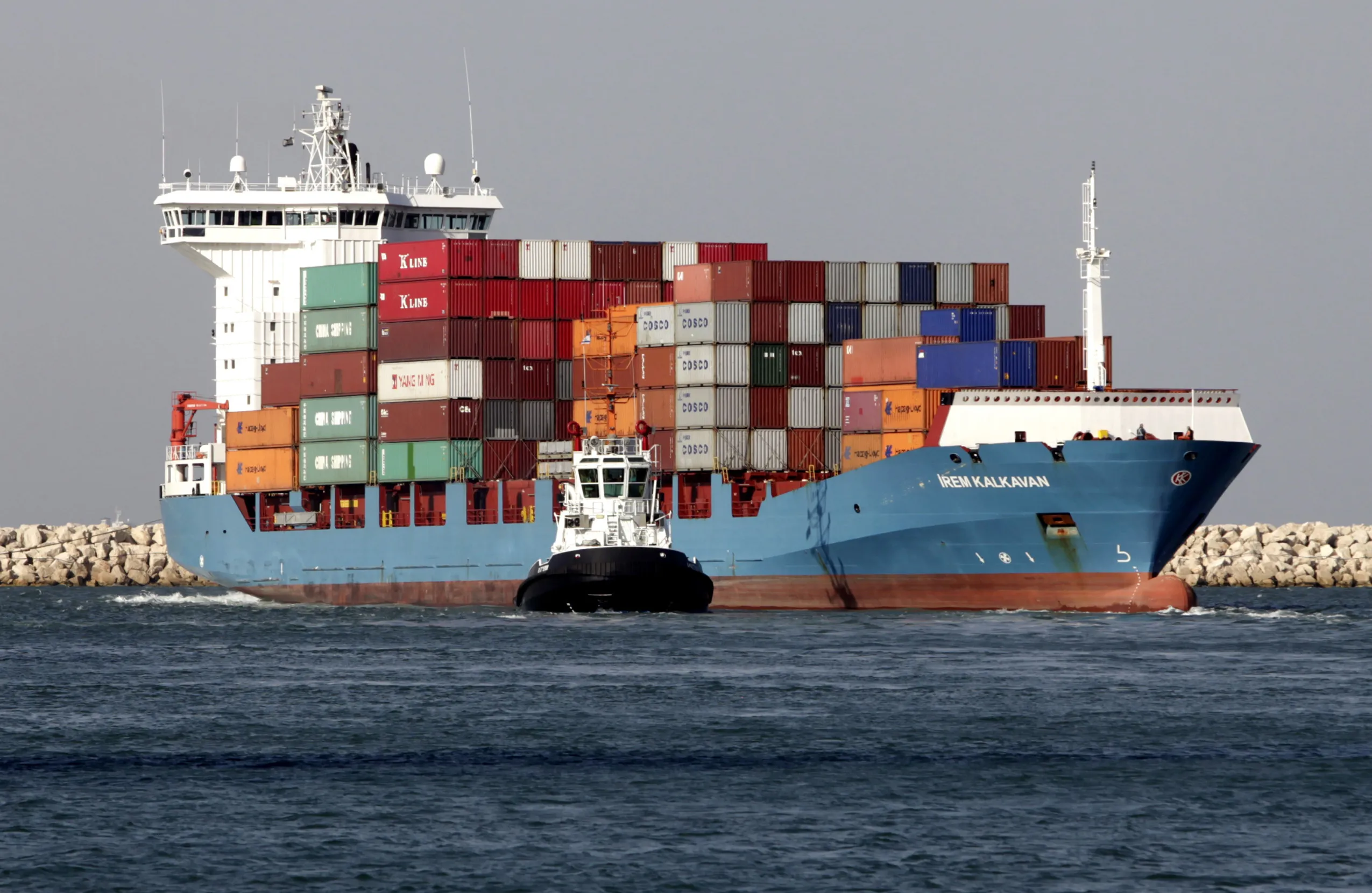 A container ship arrives at the Port of Haifa.