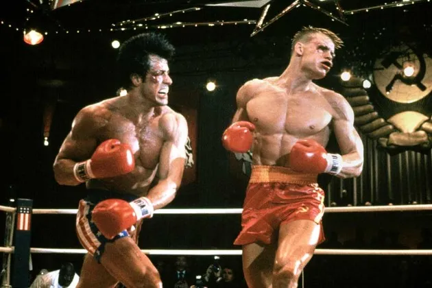 Sylvester Stallone and Dolph Lundgren in Rocky IV
