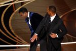 Will Smith slaps Chris Rock onstage during the 94th Oscars at the Dolby Theatre in Hollywood, California on March 27, 2022.