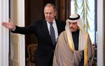 Sergei Lavrov meets with Prince Faisal bin Farhan al-Saud in Moscow on March 9.