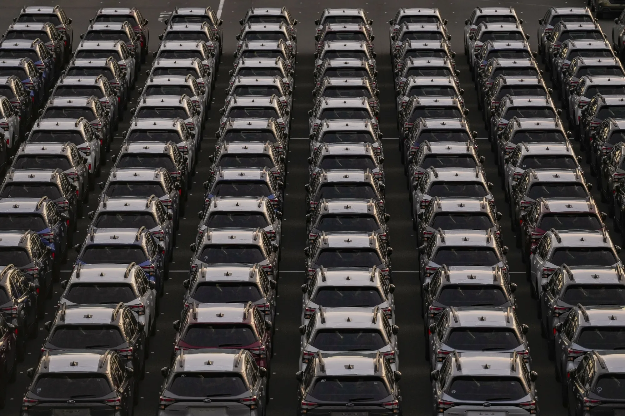 New Subaru vehicles bound for shipment at Yokohama Port in Japan.