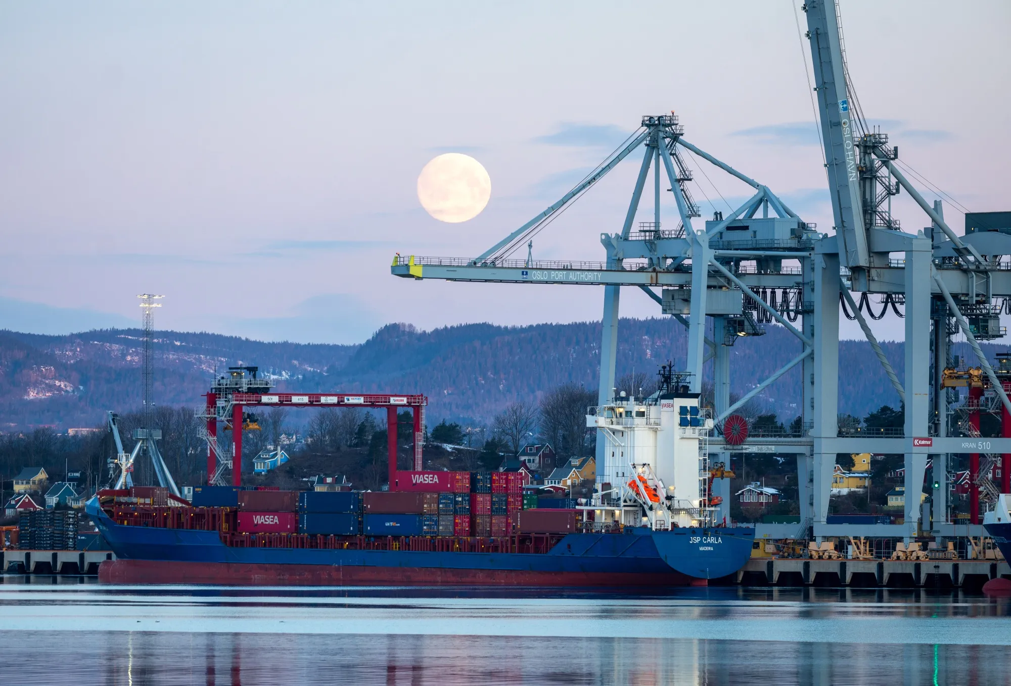 A container ship docked at the Port of Oslo.