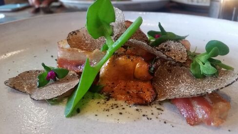 The girolles with English pancetta and lemon thyme.