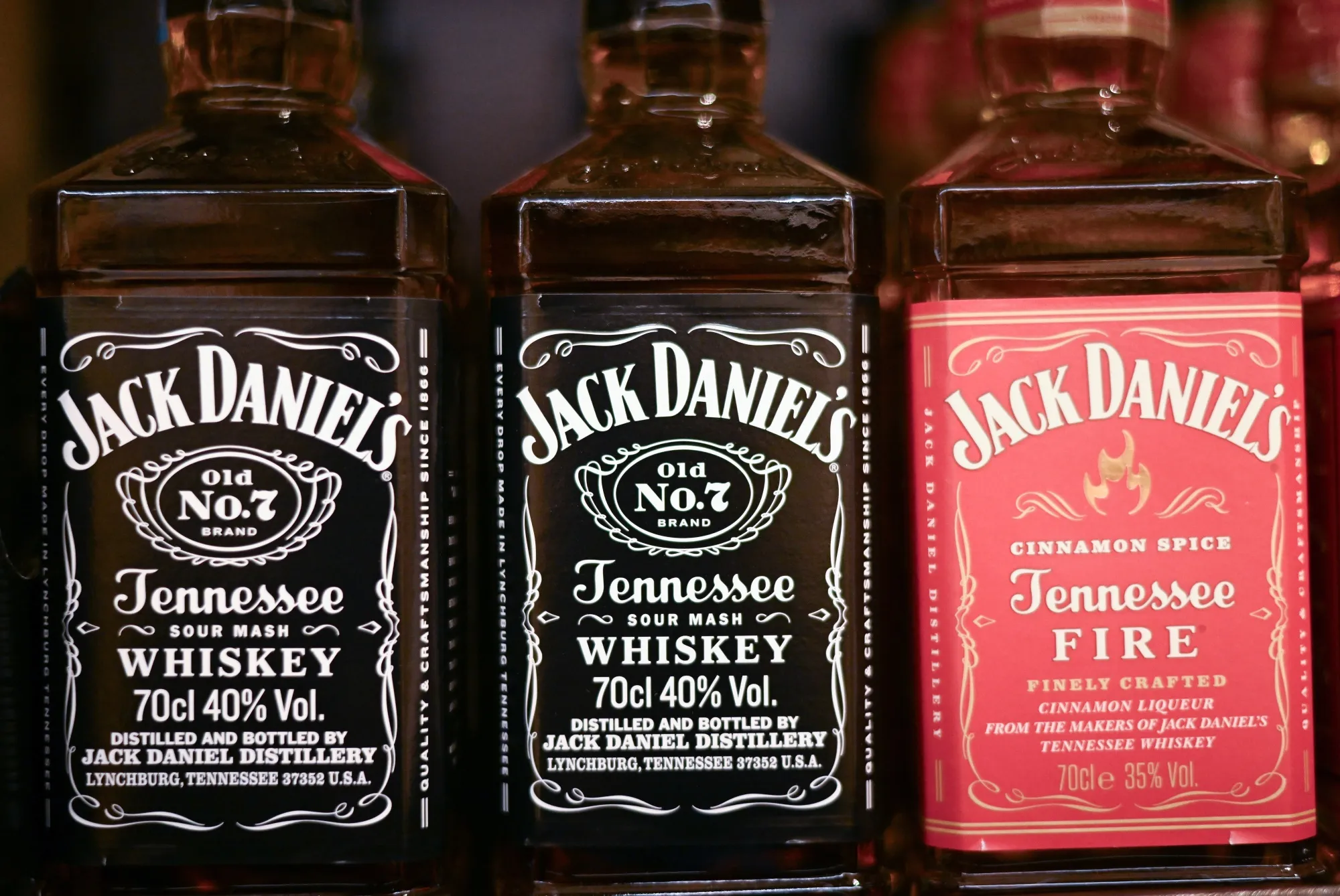 Bottles of Jack Daniel’s American whiskey for sale in a store in Lisbon, Portugal, on Friday, April 11, 2025.