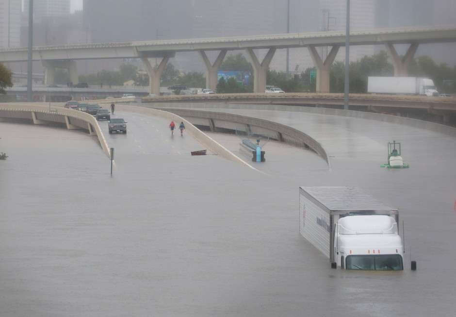 Interstate highway 45 is submerged from the effects of Hurricane Harvey seen during widespread flooding in Houston, Texas, U.S. August 27, 2017. 