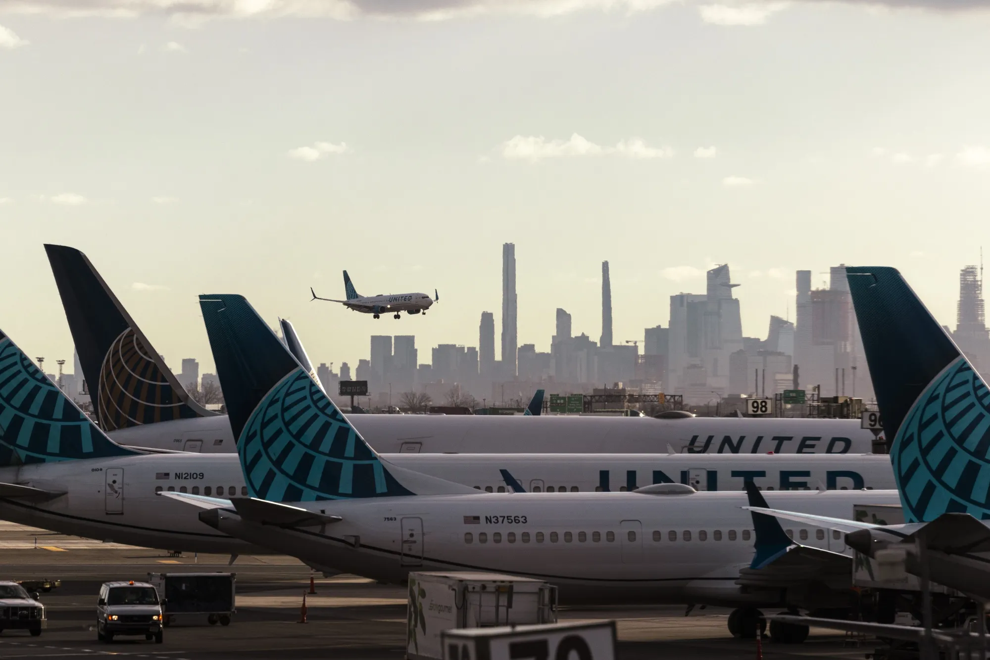 A plane lands at Newark Liberty International Airport in New Jersey, last year.&nbsp;