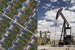 Workers prune goji berry bushes under solar panels near Yinchuan, China. Oil well pump jacks in San Ardo, California.