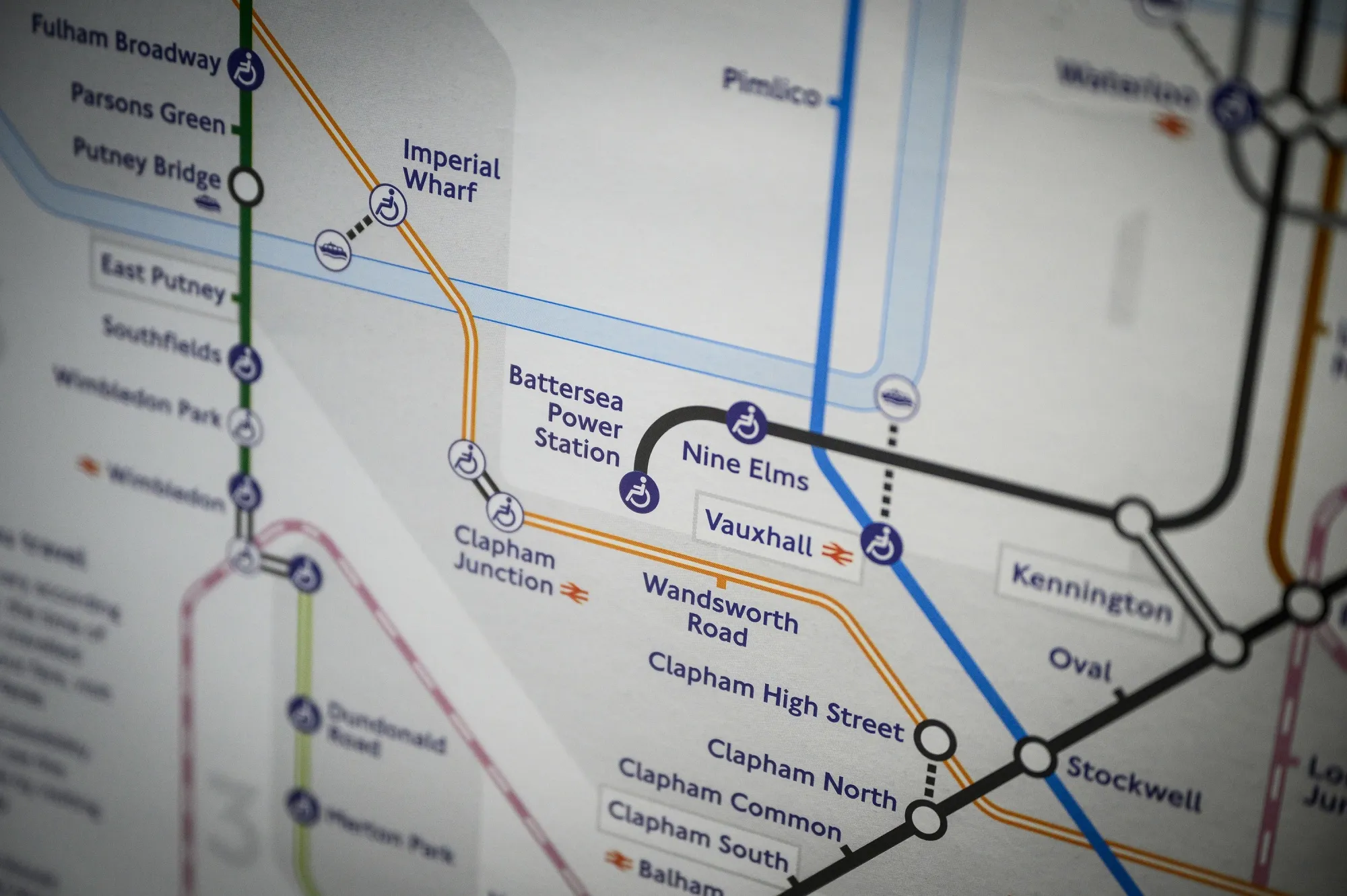 An updated Transport for London underground station map in Battersea Power Station underground station shows the new extension line, in London, on Sept. 20.