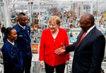 Angela Merkel, center, during her visit to South Africa in February 2020.