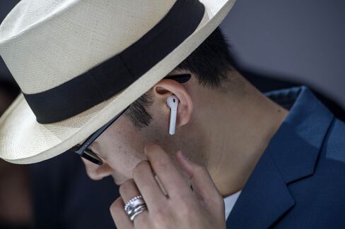 The AirPod wireless headphones.