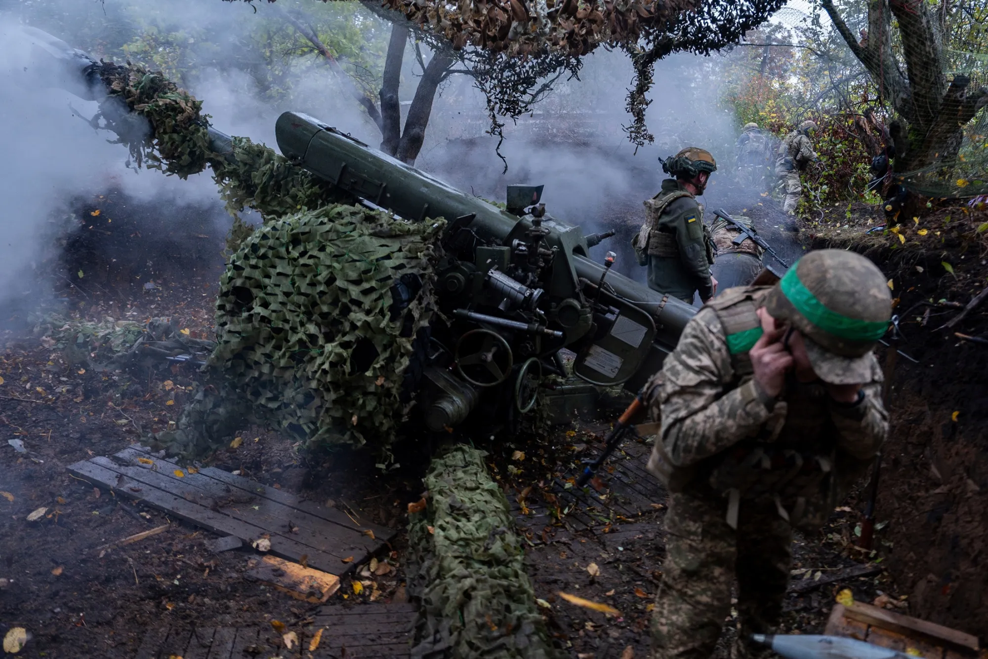Ukrainian servicemen fire on Russian positions in Kharkiv region, Ukraine.